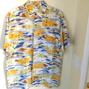 Bill Blass 100% Silk Mens Hawaiian Shirt, Size Large, Button up